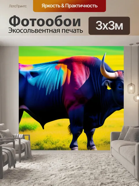 Фотообои пейзаж с быком разноцветный