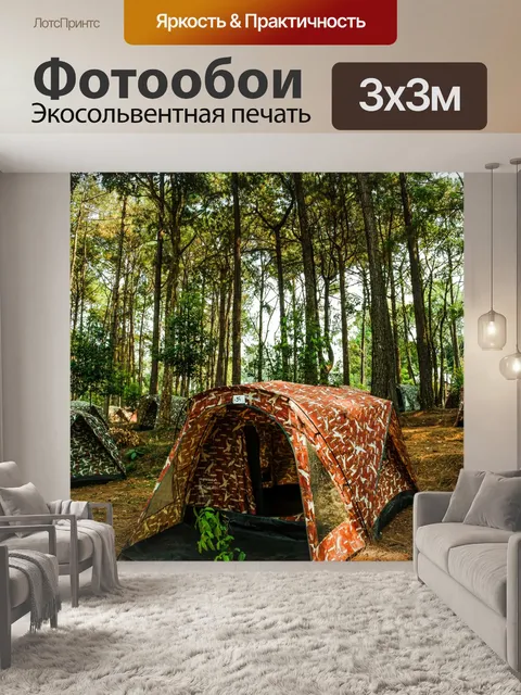 Фотообои Туристический лагерь в сосновом лесу на