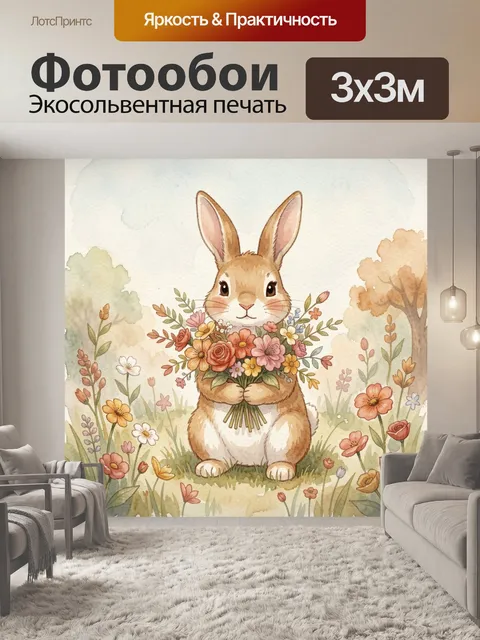 Фотообои Зайчик с букетом цветов