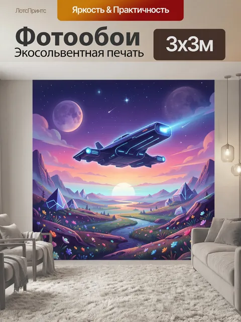 Фотообои Космический истребитель над долиной