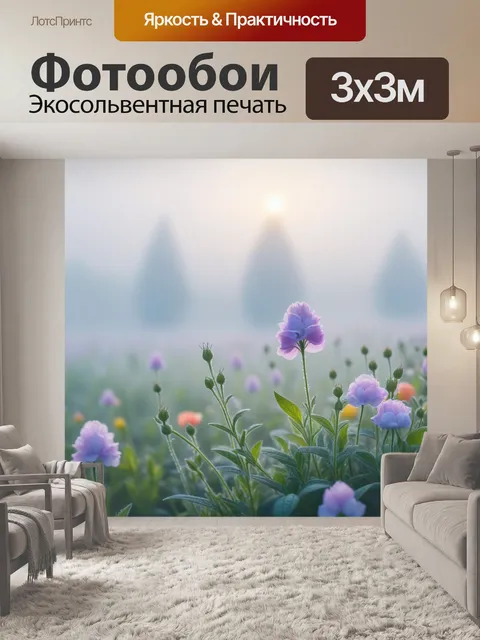 Фотообои нежные цветы в утреннем тумане