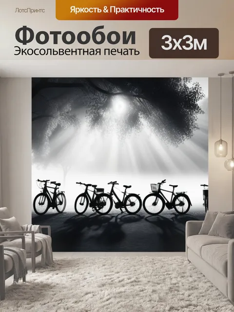 Фотообои пейзаж с велосипедами чернобелый