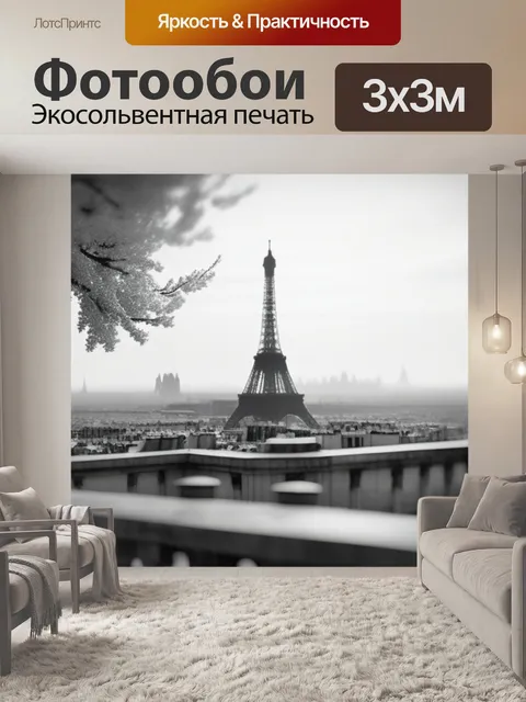 Фотообои пейзаж с парижем чернобелый