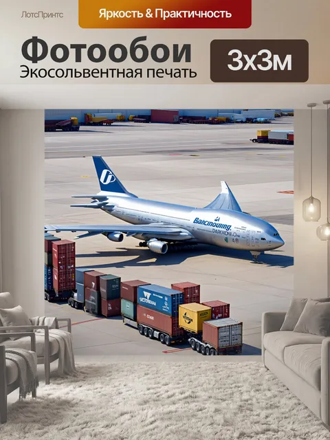 Фотообои огромный загрузочный самолет boeing 747 стоит на взлетной полосе аэропорта
