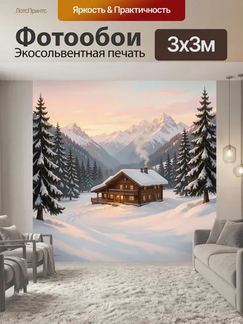 Фотообои Уютное шале среди заснеженных вершин
