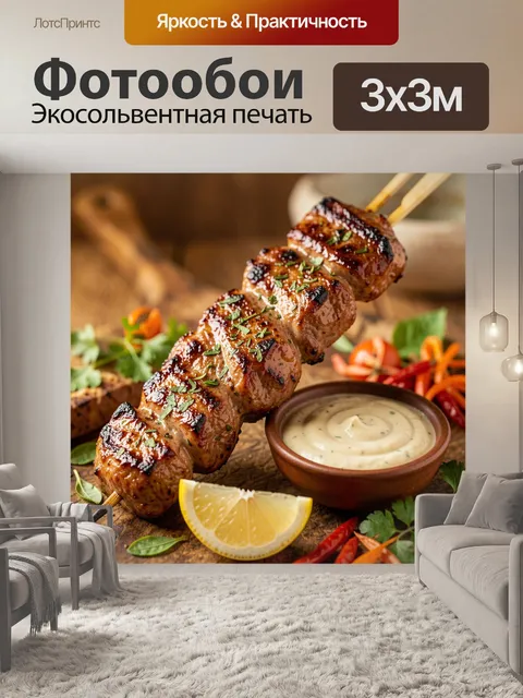 Фотообои Гриль-шашлык с соусом и лимоном