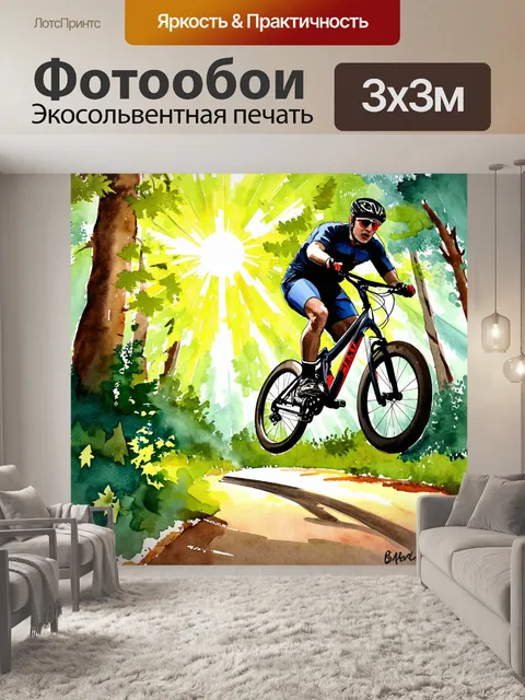 Фотообои сцена с велосипедистом-фристайлером