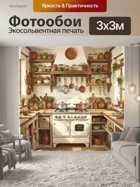 Фотообои Уютная кухня с травами и посудой