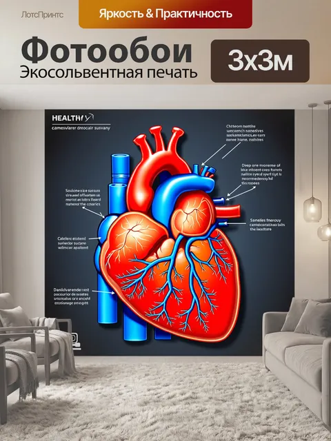Фотообои изображение здорового сердца и его сосудов с аннотациями в виде схемы