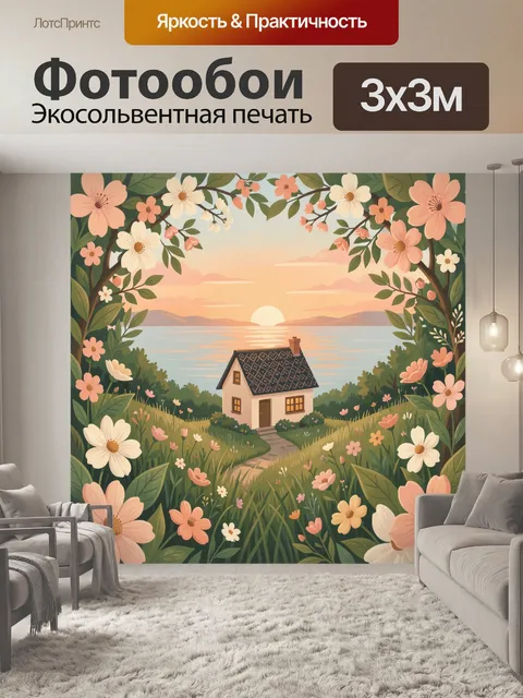 Фотообои Дом у моря в цветах