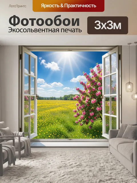 Фотообои Цветущее поле у открытого окна