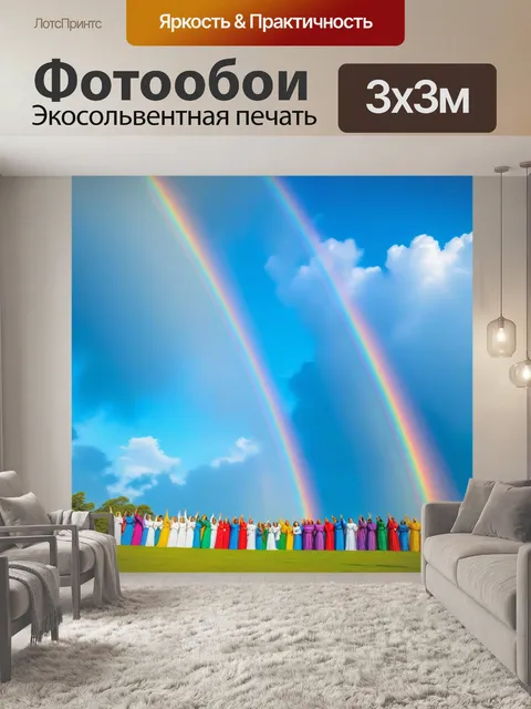 Фотообои небо наполнено ангелами, создающими радугу любви