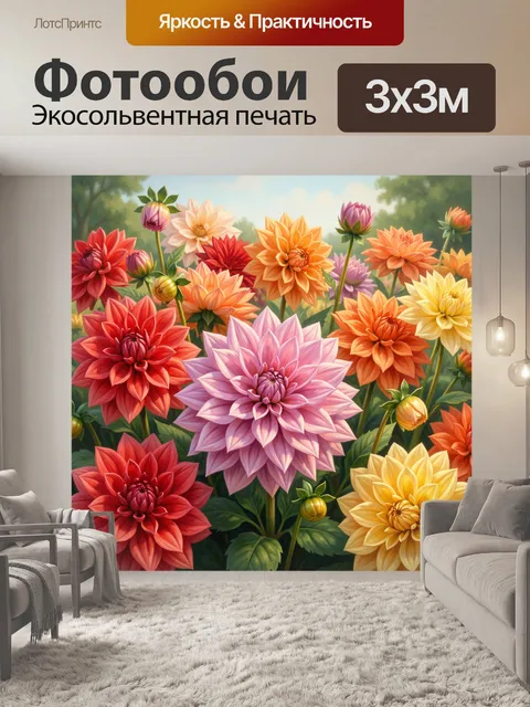 Фотообои Яркие георгины в саду