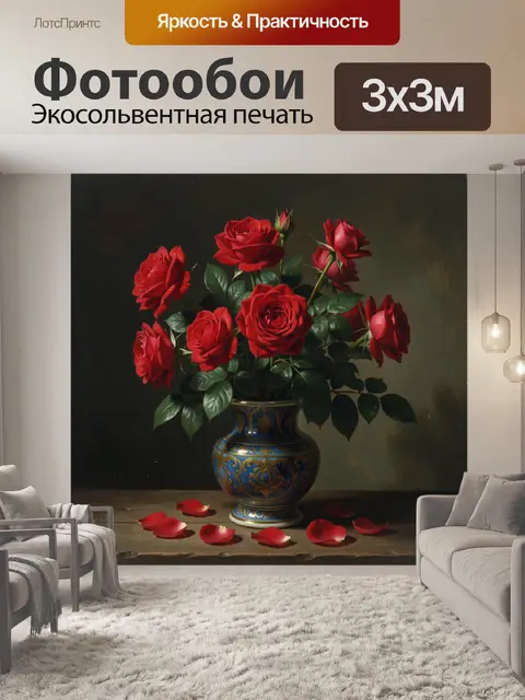Фотообои Красные розы в вазе