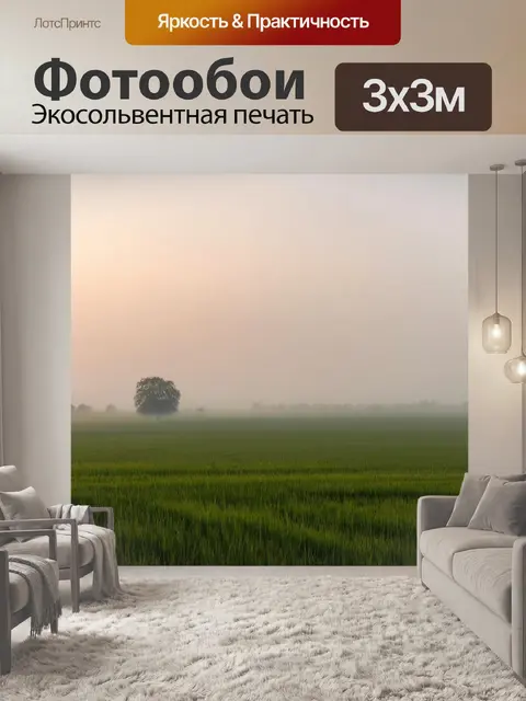 Фотообои туман в стиле минимализм, нежное утро в полях, закутанных туманом