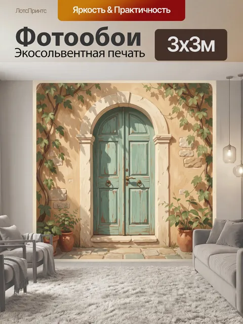 Фотообои Старинная бирюзовая дверь с плющом