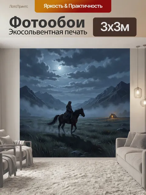 Фотообои Ночной всадник в горной долине