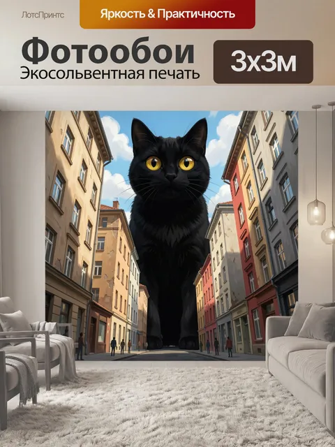 Фотообои Гигантский черный кот в городе