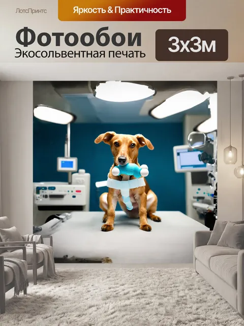 Фотообои в центре изображения – готовая к операции собака