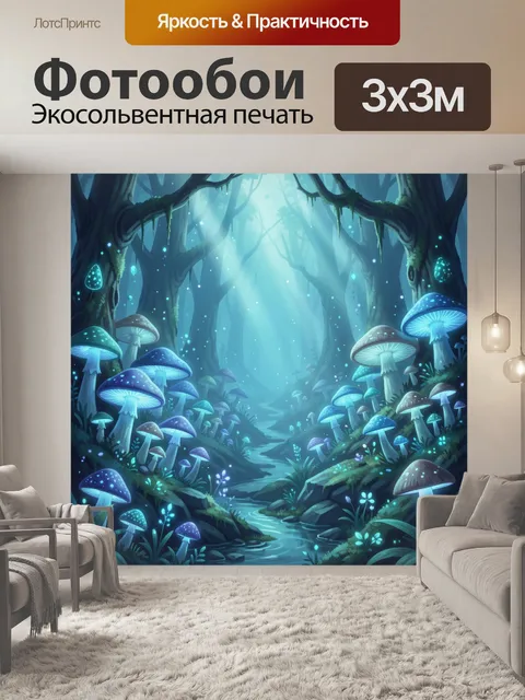 Фотообои Сказочный лес с светящимися грибами