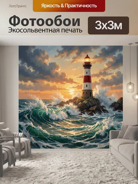 Фотообои Маяк на скалах у моря