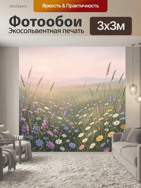 Фотообои Цветущий луг на рассвете