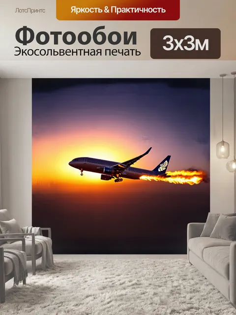 Фотообои на переднем плане изображен пассажирский авиалайнер