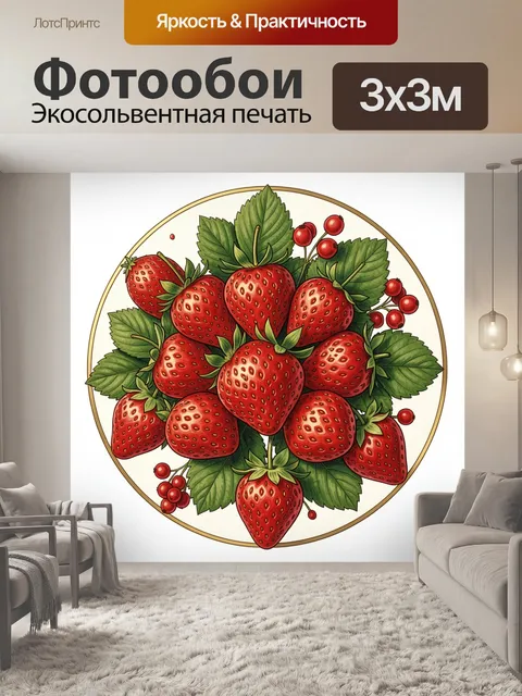 Фотообои Клубника с зелёными листьями