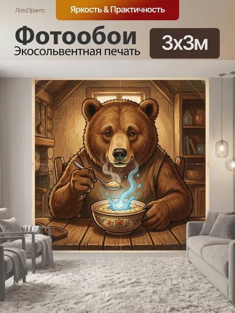 Фотообои Медведь за горячей кашей