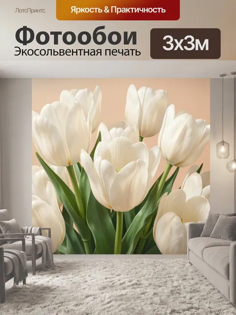 Фотообои Белые тюльпаны крупным планом