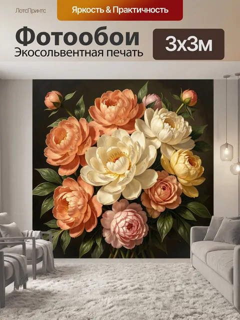 Фотообои Пионы и розы в букете