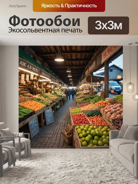 Фотообои город с уютными рынками, фермерскими товарами и здоровой атмосферой