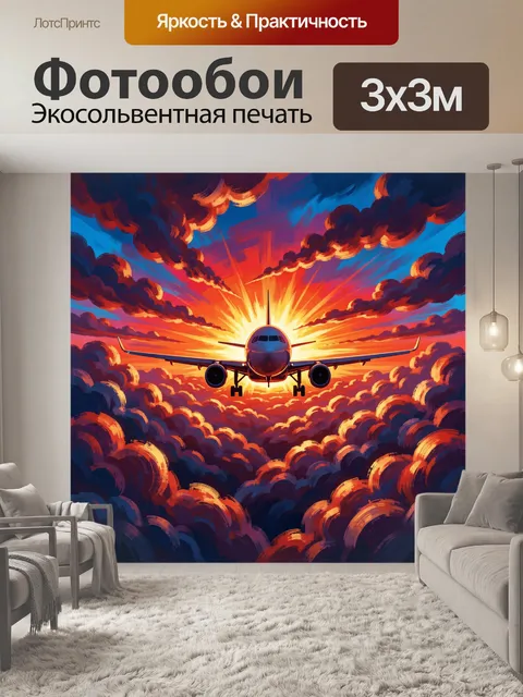 Фотообои Самолет на фоне заката