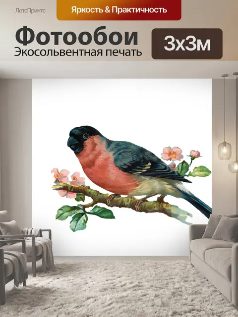 Фотообои Снегирь птица винтажное искусство