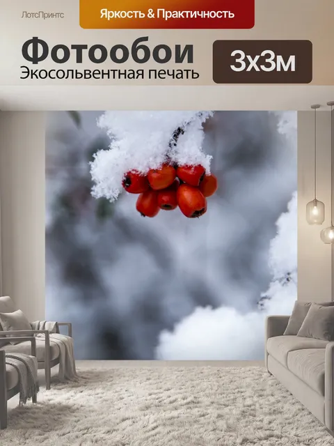 Фотообои Красные ягоды и Снежный филиал