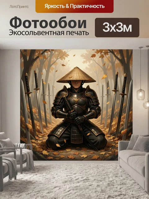 Фотообои Самурай в осеннем лесу
