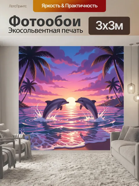 Фотообои Дельфины на закате у берега