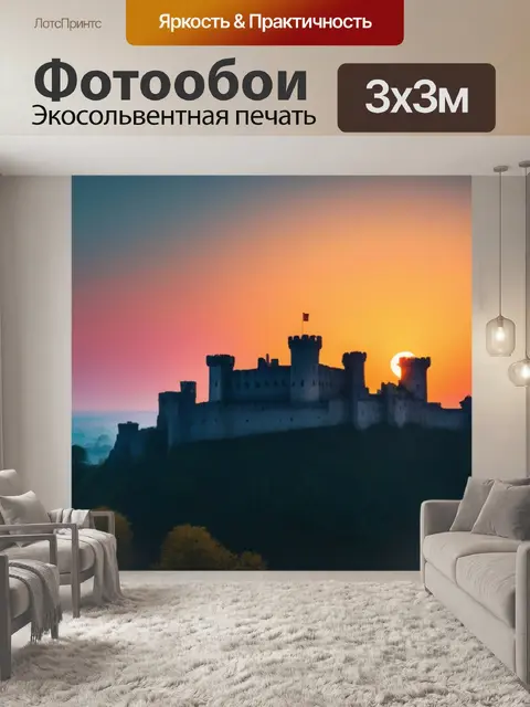 Фотообои рассвет на фоне старого замка