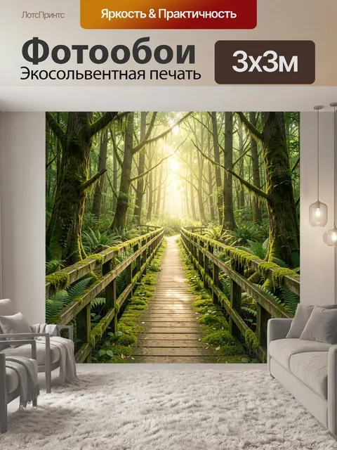 Фотообои Мшистая тропа в солнечном лесу