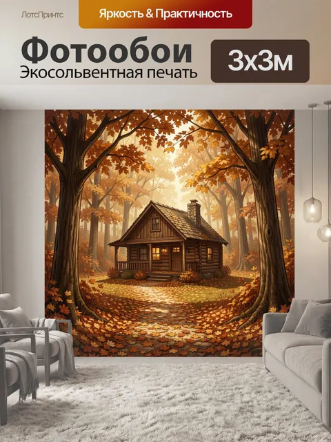 Фотообои Уютный домик в осеннем лесу
