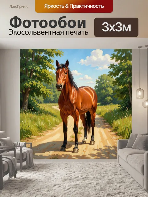 Фотообои Лошадь на лесной дороге