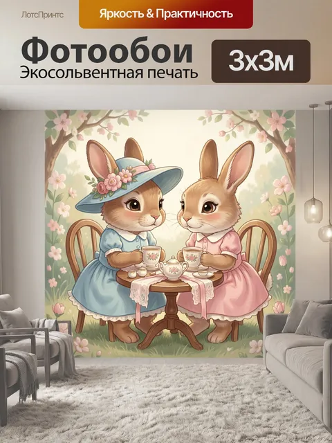 Фотообои Две зайчихи за чаепитием