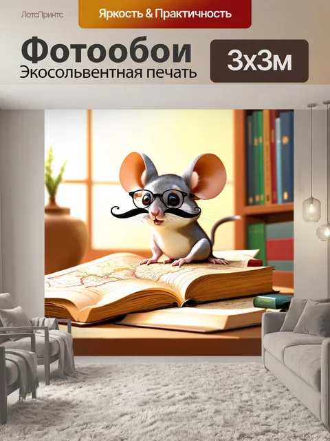 Фотообои мышь с очками и усами