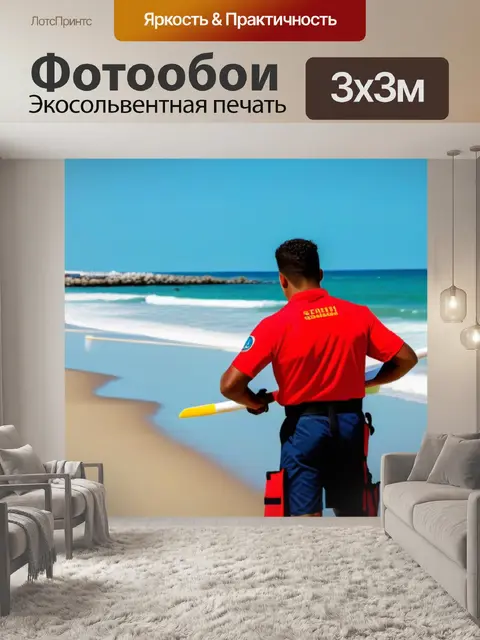 Фотообои спасатель на пляже, готовящийся к rescuer на берегу