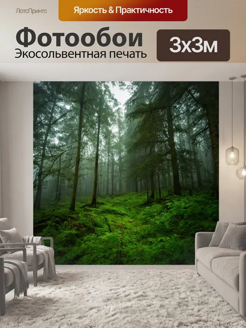 Фотообои зелёный лес в тумане