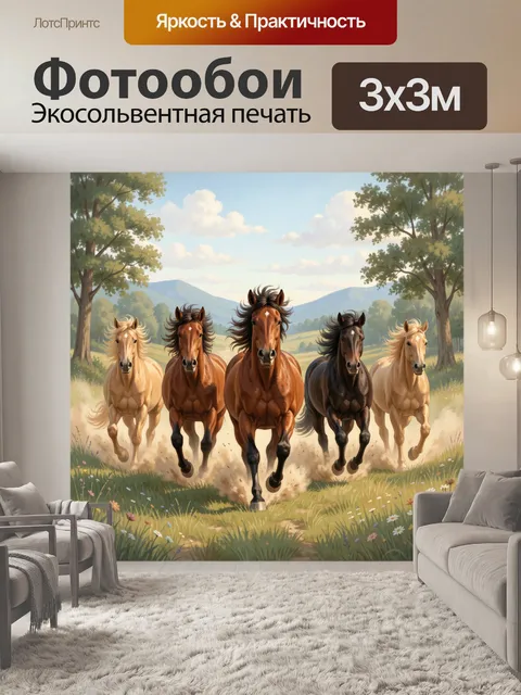 Фотообои Табун лошадей в горной долине