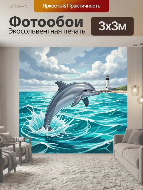 Фотообои Дельфин и маяк у моря