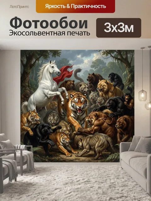 Фотообои Схватка зверей и белого скакуна