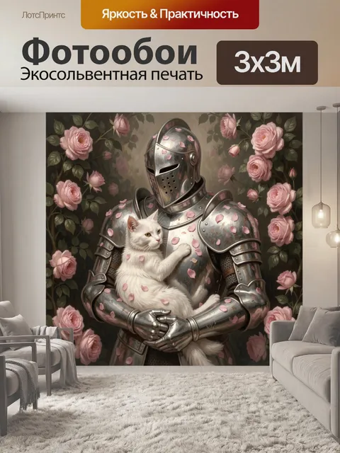 Фотообои Рыцарь с белым котом