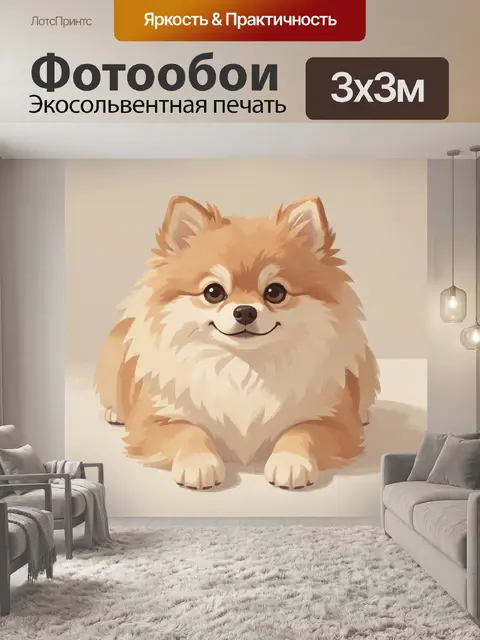 Фотообои Милый шпиц в теплых тонах